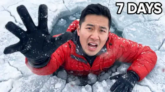 Thumbnail of a man trapped in Arctic ice reaching toward the camera, stamped “7 days”, generated with Thumbo