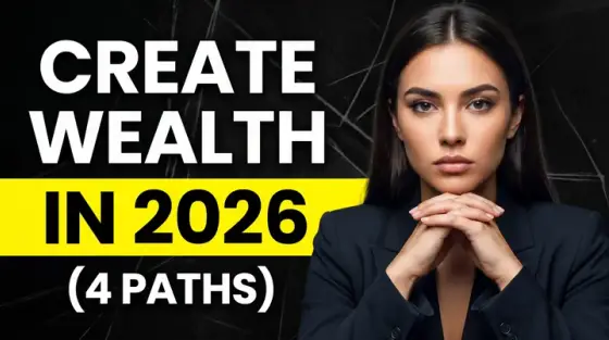 AI-generated business strategy thumbnail about four paths to wealth, made with Thumbo