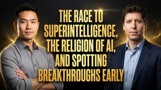 AI-generated thumbnail about the race to superintelligence, made with Thumbo