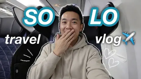 AI-generated solo travel vlog thumbnail, made with Thumbo