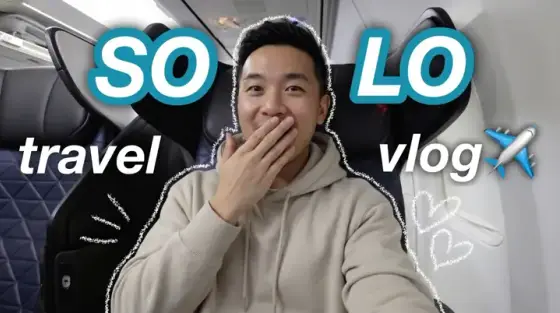 AI-generated solo travel vlog thumbnail, made with Thumbo
