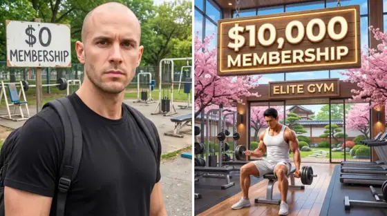 AI-generated gym-comparison thumbnail from Japan, made with Thumbo