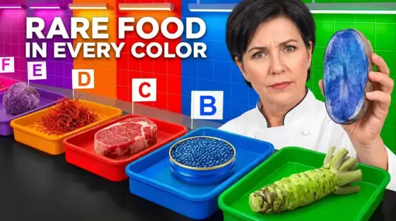 Thumbnail of a chef presenting rare foods sorted into brightly colored trays, generated with Thumbo