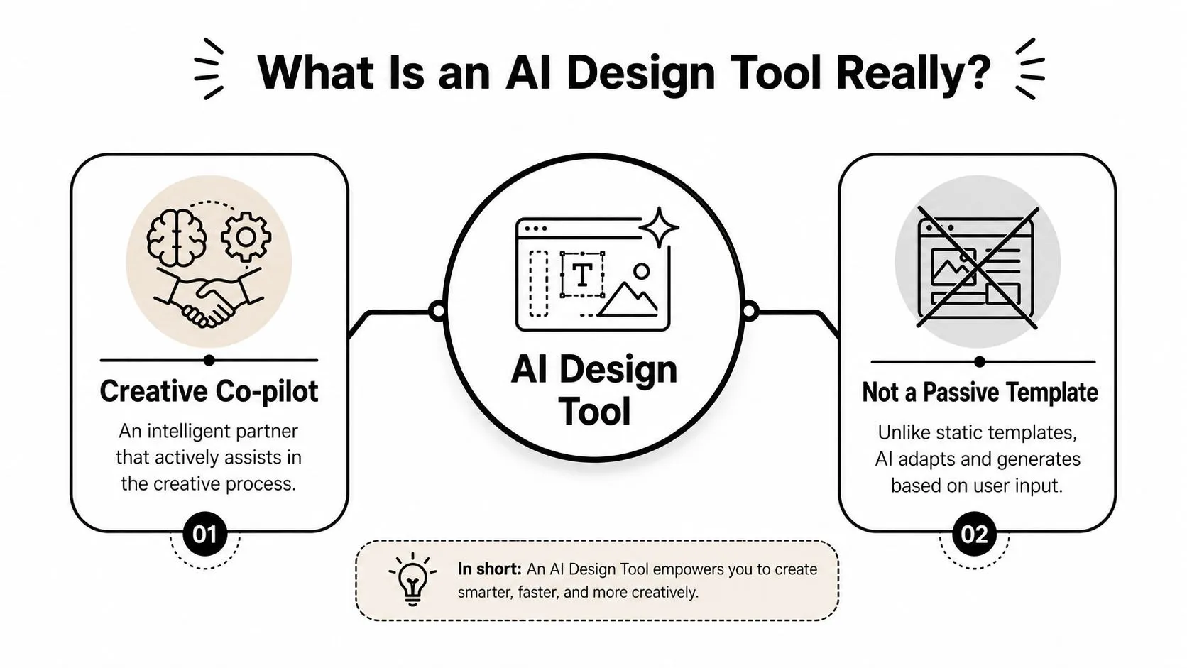 A diagram explaining that an AI design tool acts as a creative co-pilot rather than a static template.