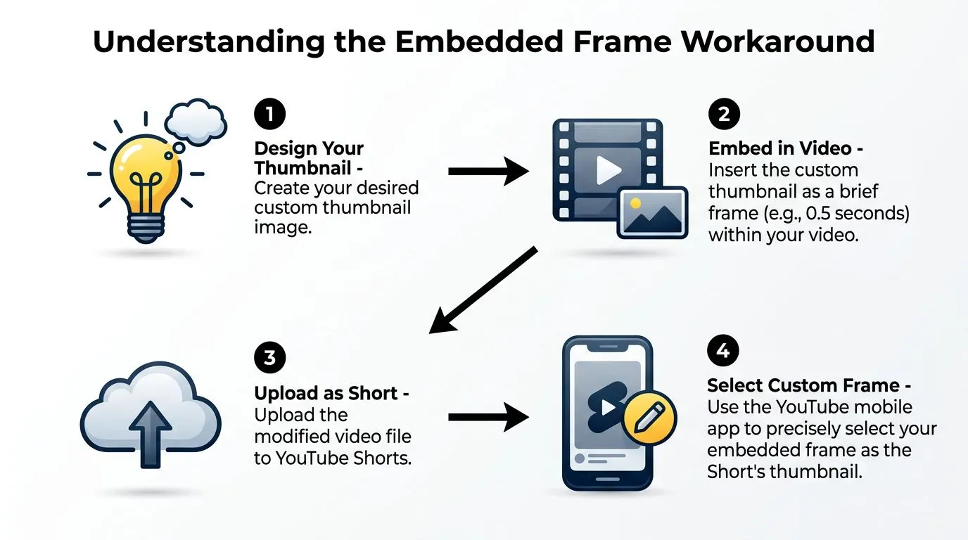 A four-step infographic explaining the process for creating and selecting a custom thumbnail for YouTube Shorts.