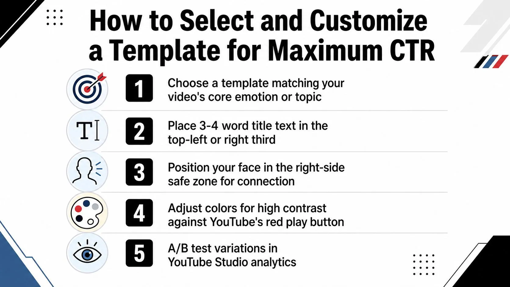 A five-step instructional guide on how to select and customize YouTube thumbnail templates for maximum click-through rates.